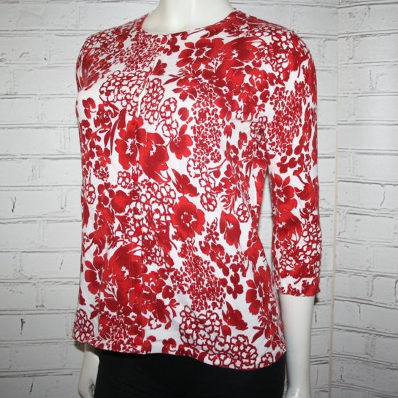🌺❤️ Red & White Floral Blouse · Design Originals · Size Small - Picture 1 of 5